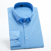 无口袋长袖衬衫春季男士商务职业工装纯蓝色正装衬衣男寸衫工作服