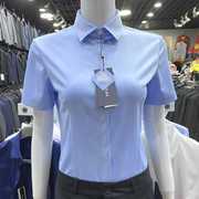 女士短袖蓝色衬衫夏季薄款竹纤维免烫面试上班职业正装工作服衬衣