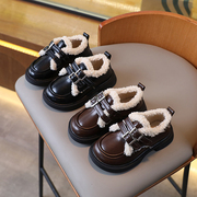 2023冬季韩版儿童加绒皮鞋宝宝魔术贴棉鞋男童女童软底保暖鞋