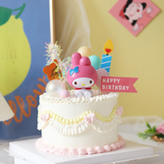 粉色美乐蒂蛋糕装饰摆件卡通小女孩hello kitty蛋糕装饰甜品装扮