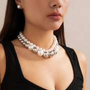 欧美跨境饰品夸张大珠子，时尚短款项链首饰，朋克气质仿珍珠项圈
