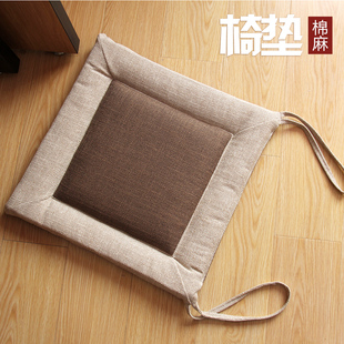 中式亚麻椅垫坐垫布艺正方形现代简约四季家用餐厅餐椅座垫