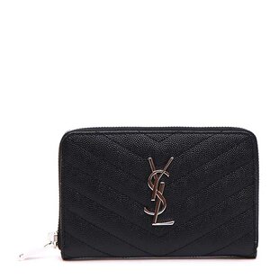 YSL 圣罗兰 女士黑色皮革金属logo手拿包短款钱包 481407-B