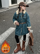 女童加绒牛仔外套2023儿童韩系秋冬装，女大童加厚冬季时髦风衣