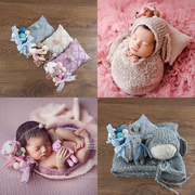 新生儿满月儿童摄影手工针织帽子质感垫毯裹毯造型枕头组合道具