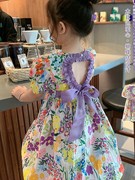 女童夏季短袖连衣裙2024年洋气，儿童爱心镂空碎花，棉布裙小女孩裙子