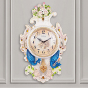 欧式钟表孔雀客厅挂钟静音大号时尚，家用创意卧室钟装饰(钟装饰)时钟壁挂表