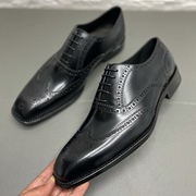 意大利产布洛克雕花男鞋商务正装牛津鞋皮底缝制英伦风方头婚鞋男
