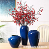 景德镇陶瓷花瓶光面蓝手工，陶瓷花盆设计创意仿真花插花陶瓷工艺品