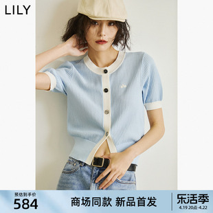 甄选lily2024夏女装(夏女装)复古小香风泡泡袖显瘦针织开衫女