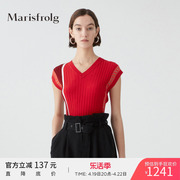 marisfrolg玛丝菲尔女装夏季红色，条纹针织衫上衣薄款