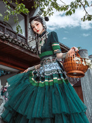 苗族服装女绿色礼服套装改良阿卯民族风服饰旅拍摄影写真服饰