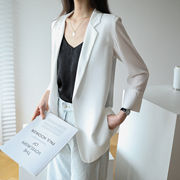 雪纺西装外套女2024夏季韩版宽松白色薄款中长款七分袖防晒衫