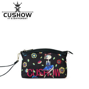 cushow原创时尚印花手拿包2024卡秀帆布，女包轻便单肩斜跨小包