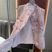 新中式国风粉色印花盘扣马甲外套女洋气优雅设计感小众高级感马夹