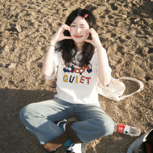 韩系白色纯棉短袖女2024夏季重磅半袖小众独特t恤女上衣