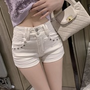 luna潞娜 纯欲白色高腰牛仔短裤女设计感修身显瘦超辣热裤