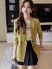 小个子长袖西装外套女2023早秋韩版休闲风西服设计感黄色西服