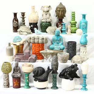 孤品集合-外贸复古高温瓷花瓶创意仿古陶瓷动物摆件花盆烛台摆设