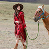 拍照好美~红色旅游围巾青海西藏沙漠民族风仿羊绒保暖披肩女斗篷