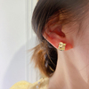 韩国流行10k黄金耳钉，女精致个性几何，光面波浪不规则方形耳饰潮女