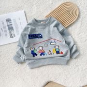 男童女童毛圈棉卫衣单款棉灰天蓝，小熊电车刺绣，贴布3岁4岁5岁6岁7