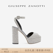 Giuseppe ZanottiGZ女士FW23秋冬粗跟露趾水钻点缀高跟鞋