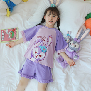 儿童睡衣女童夏季纯棉短袖，薄款套装可爱小女孩夏装宝宝空调家居服