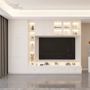 法式电视柜一体组合墙背景墙奶油风客厅电视机柜实木定制书柜欧式