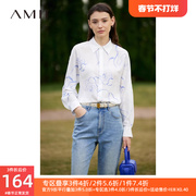 amii2023秋季设计师手绘玫瑰雪纺，衬衫蝙蝠袖白衬衣，法式上衣女