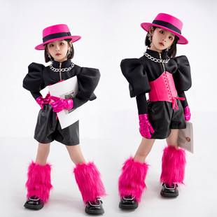 多巴胺糖果亮色女童模特走秀潮服儿童车模个性，比赛演出服套装潮酷