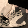 羊皮版~2024黑白真皮老爹鞋女松糕厚底鞋休闲运动鞋系带板鞋