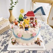 白雪公主七个小矮人蛋糕装饰摆件童话在逃公主女孩生日烘焙插件