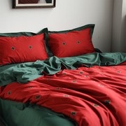 新婚床上用品四件套纯棉床单婚庆红色系结婚被套花花被罩