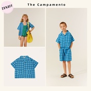 西班牙The Campamento 23春夏男童纯棉双色格纹短袖衬衫女童外套
