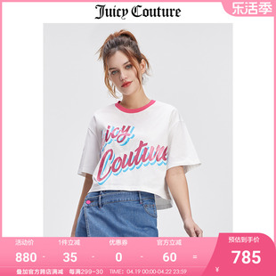 Juicy Couture橘滋T恤女夏季美式休闲印花宽松短款圆领上衣棉