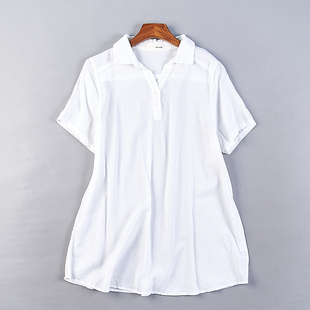 日单中长款套头白衬衫，女2.27h77975夏季宽松休闲复古清凉短袖上衣