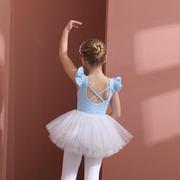 儿童舞蹈服蓝色夏季无袖，分体套装棉开档女练功服芭蕾舞裙中国舞