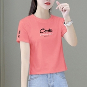 中年女士t恤短袖夏季短袖，上衣粉色t恤女高腰2024宽高端0608r