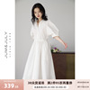 嘉茱莉2023夏季法式连衣裙女翻领，白色宽松高腰长裙优雅气质
