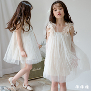 韩国女童连衣裙夏季小女孩韩版花朵儿童吊带裙，中大童公主礼服纱裙