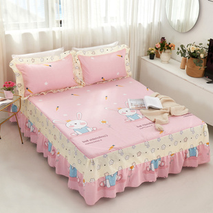 卡通儿童全棉床裙单件床罩隔脏1.2米1.51.8m床，花边床单套床盖