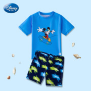 迪士尼儿童泳衣男童小中大童2024米奇分体防晒游泳衣温泉套装