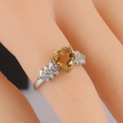 天然黄水晶s925纯银戒指女款时尚高级宝石黄水晶指环开口心形戒指