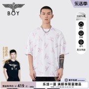 boylondon潮牌短袖男女同款夏季满印logo高街白色t恤n01907