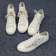 1970s高帮帆布鞋复古休闲板鞋韩版学生小白鞋2024全白布鞋女