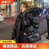 高级感中长款PU皮棉衣女2023冬季韩版棉袄宽松外套面包棒球服棉服