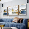 客厅装饰画现代抽象山水画，晶瓷三联壁画沙发，背景墙卧室床头挂画