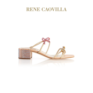 RENE CAOVILLA CATERINA系列粉色水钻蝴蝶结女士凉鞋