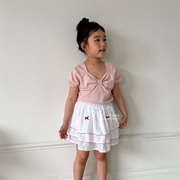 大卜菜韩国童装24夏季pink女童三层花边裙摆蝴蝶结半身裙短裙